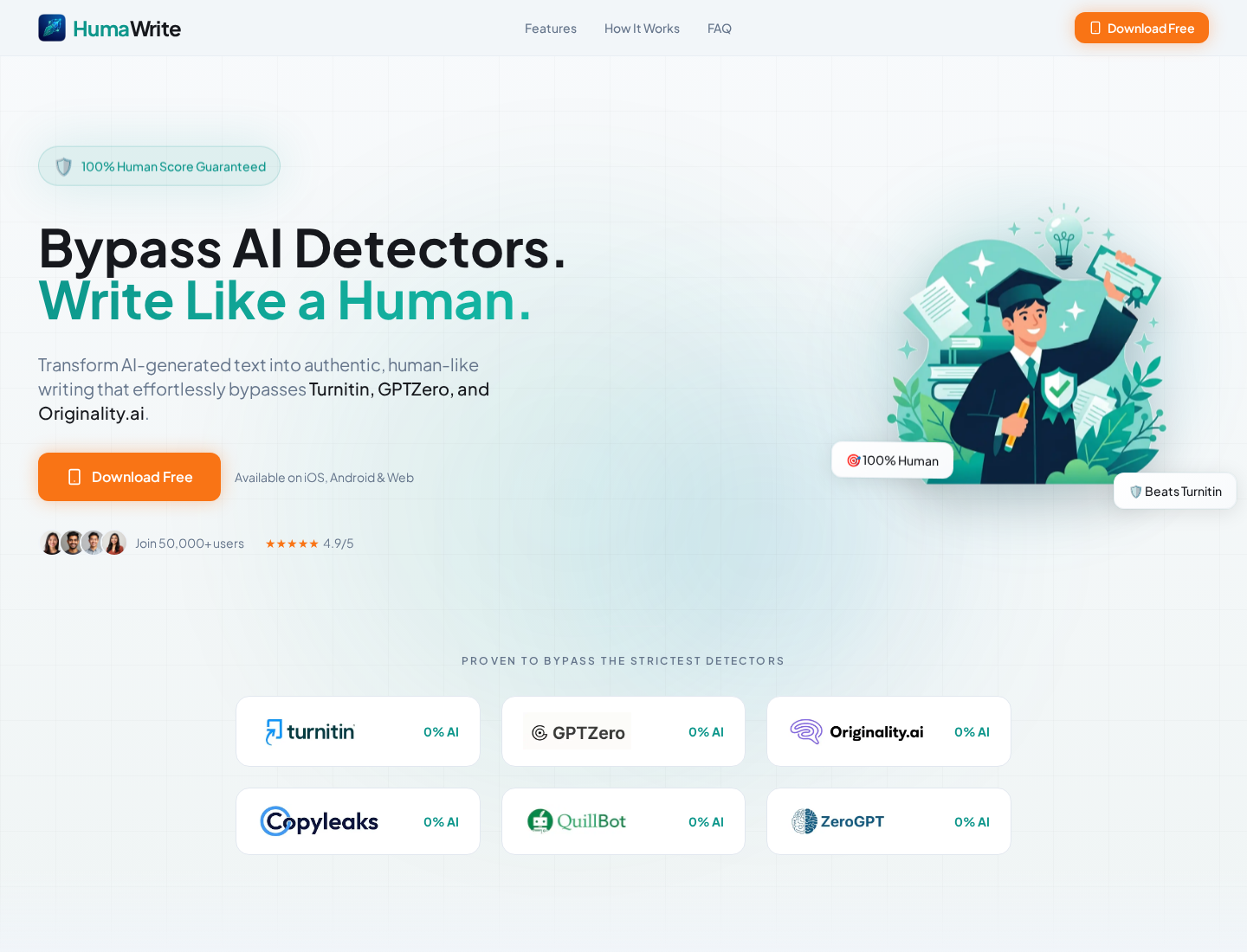 HumaWrite landing page screenshot