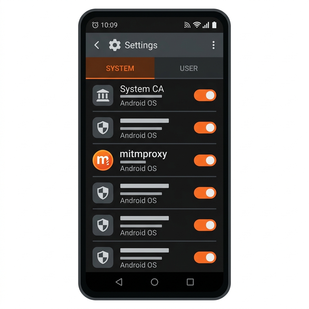 Mitmproxy system CA listed on Android Settings System tab